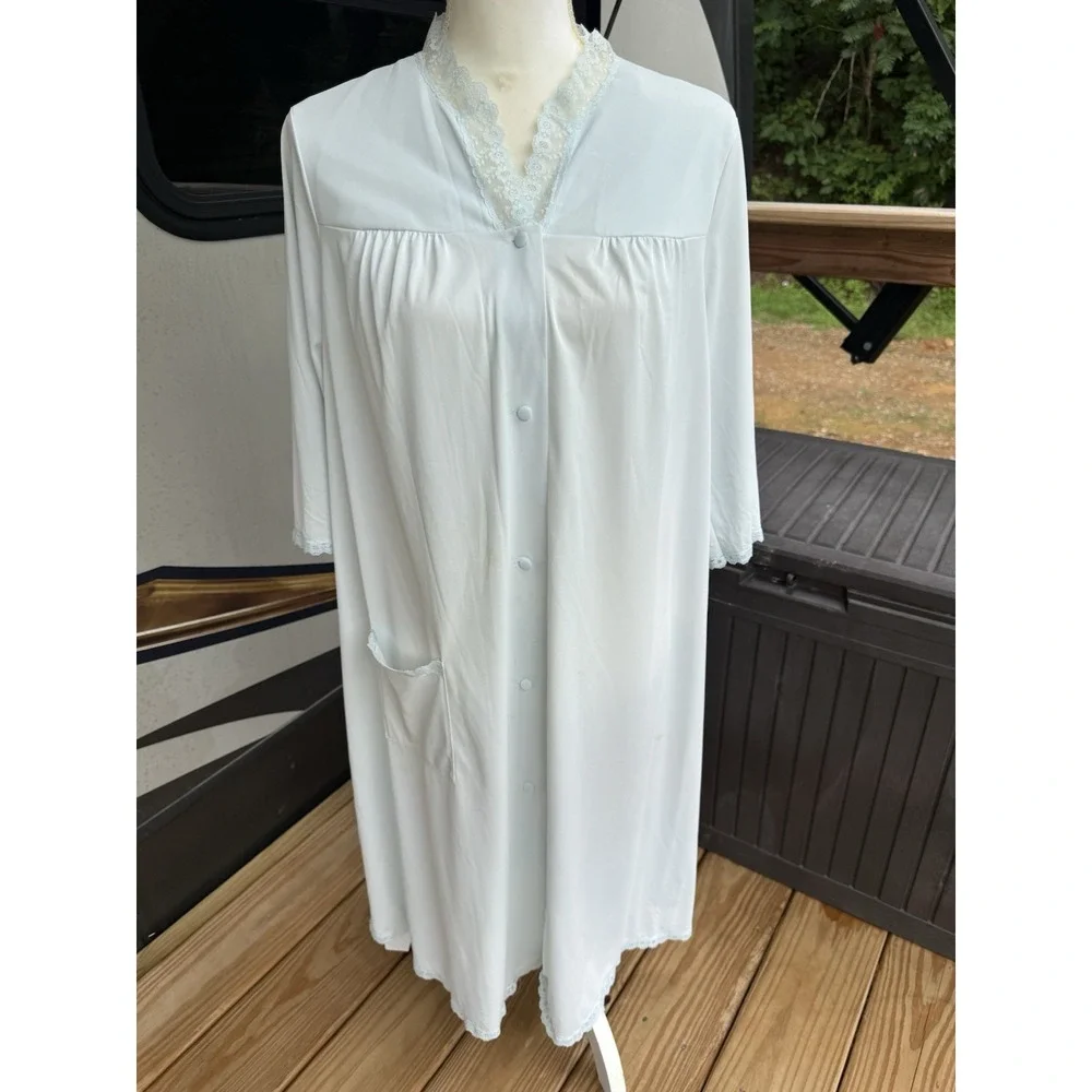 3 Vintage Shadowline Embroidered Robes Peignoir Medium Button Front Nylon